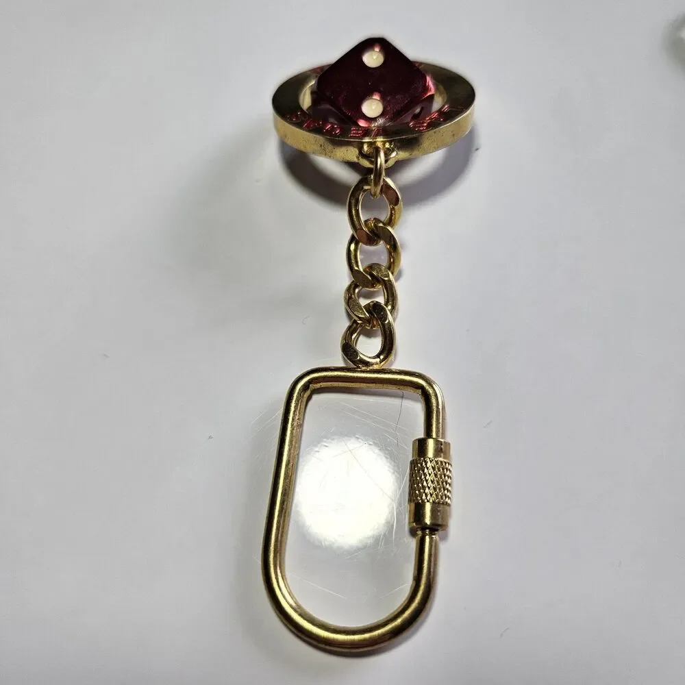 Las Vegas Gold Tone Nevada Souvenir spinning Dice keyring chain keychain 1.5